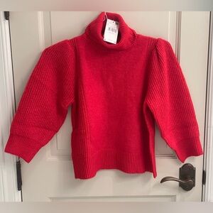 BNWT MANGO red knit sweater. Turtleneck with puffy shoulder and waist length
